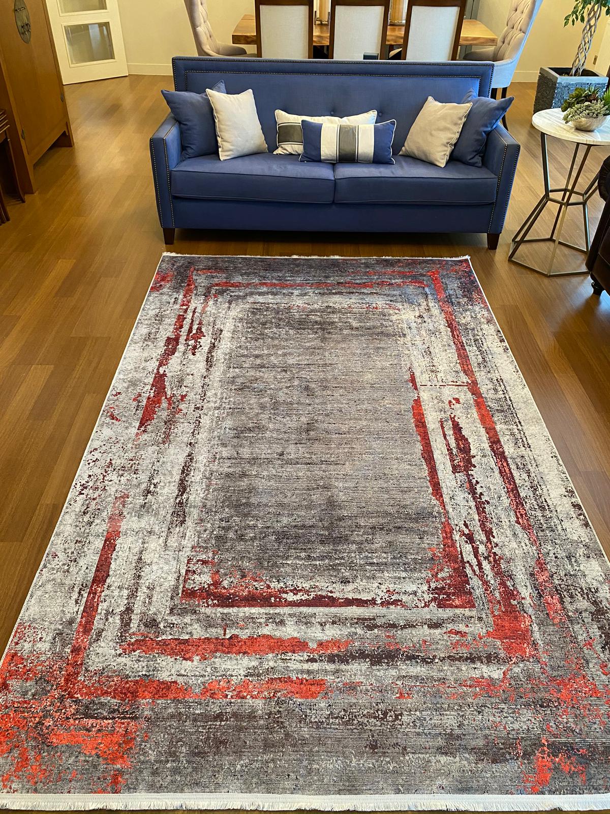 GRİ - KIRMIZI DEKORATİF HALI