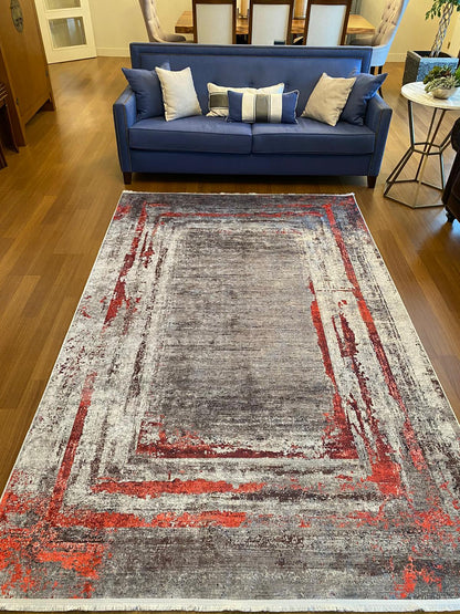 GRİ - KIRMIZI DEKORATİF HALI