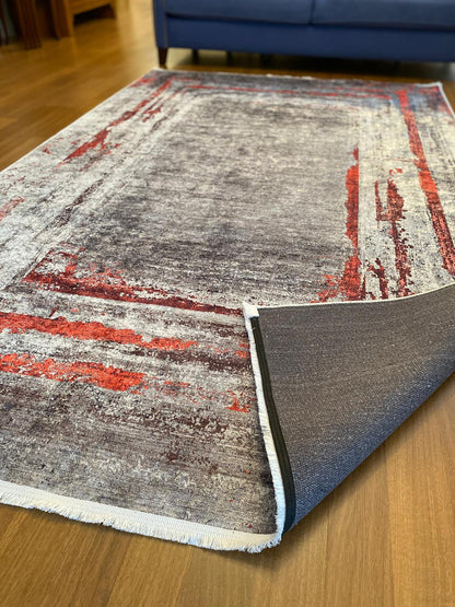 GRİ - KIRMIZI DEKORATİF HALI