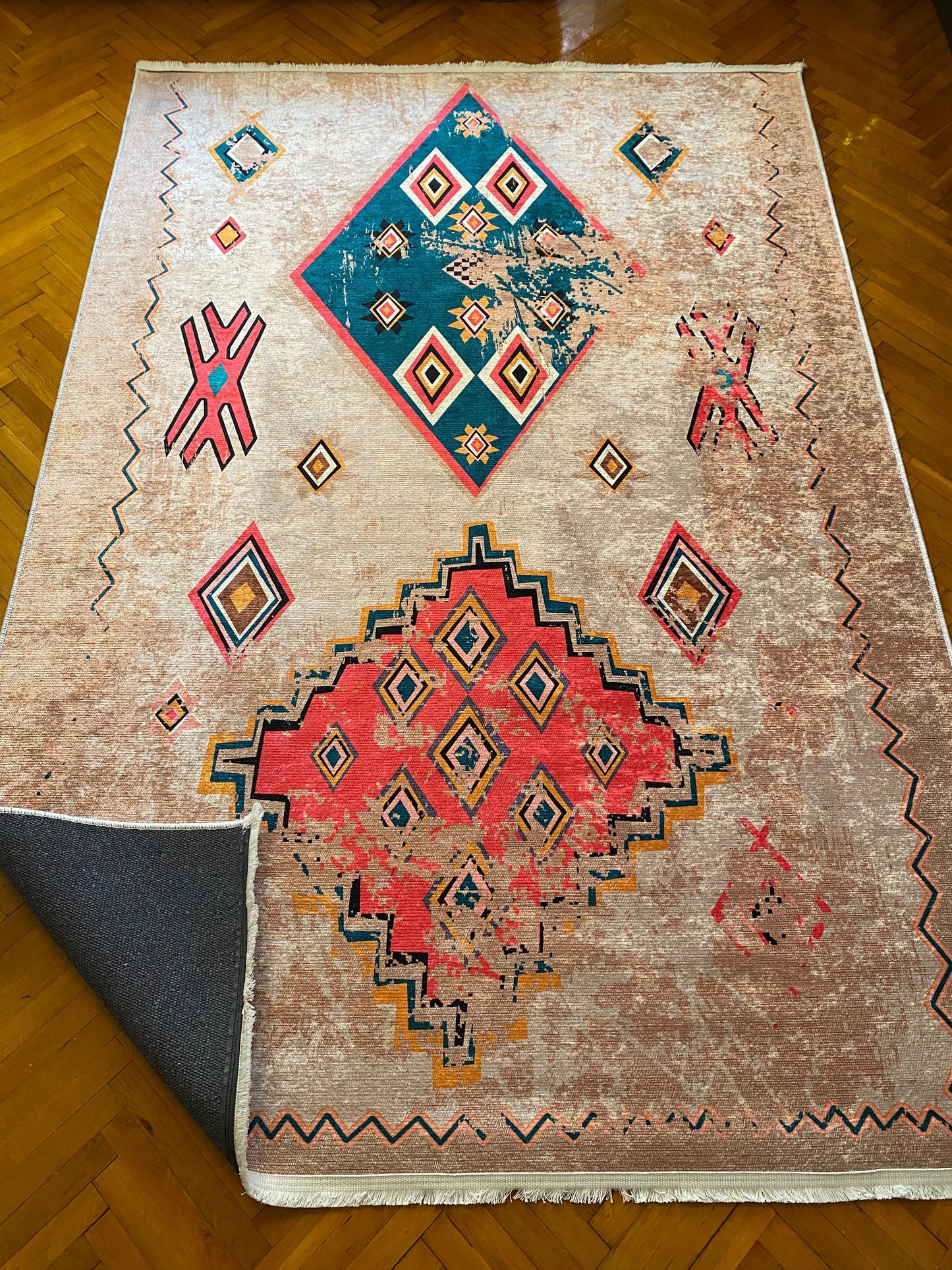 PEMBE-YEŞİL ŞIK DEKORATİF HALI