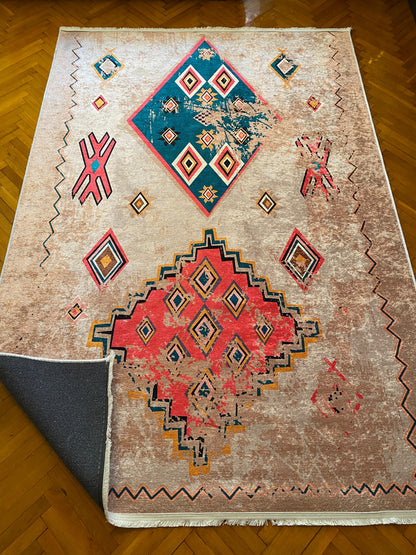 PEMBE-YEŞİL ŞIK DEKORATİF HALI