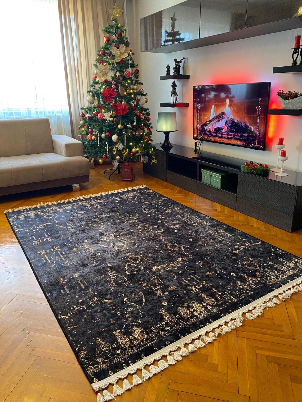 SİYAH DEKORATİF HALI