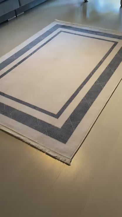 KOYU GRİ - KREM DEKORATİF HALI